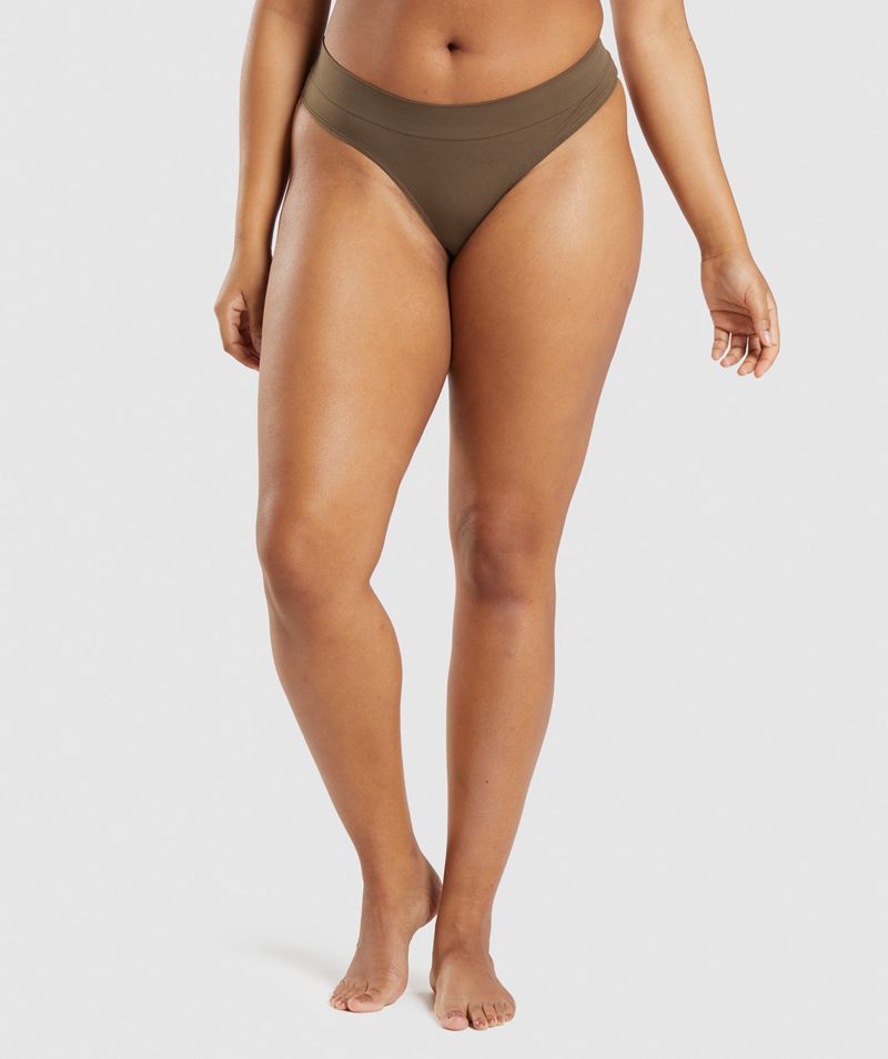 Women's Gymshark Seamless Thong Underwear Brown | USA 4398-WBVGF