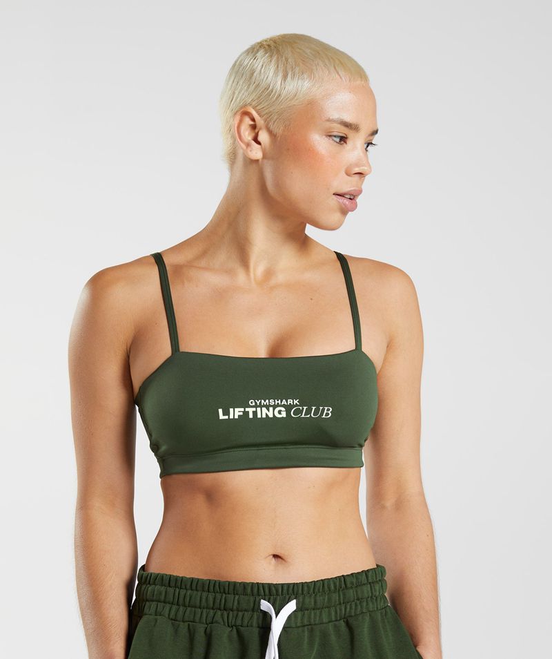 Women's Gymshark Social Club Bandeau Sports Bra Olive | USA 9168-IJFXA