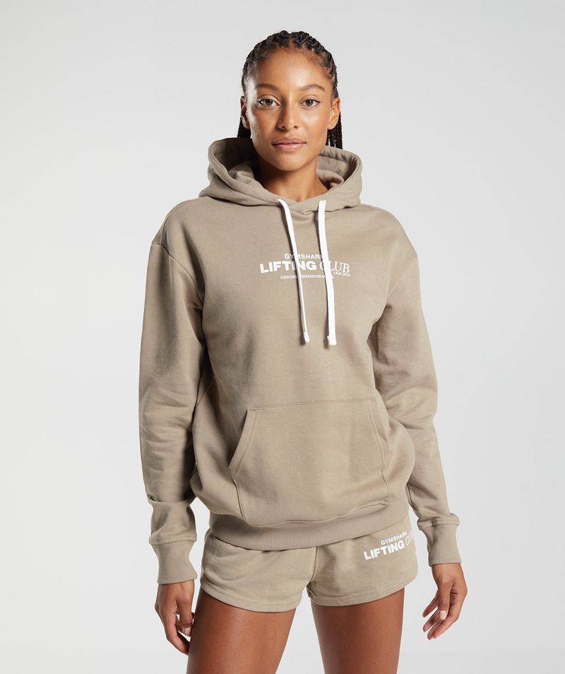 Women's Gymshark Social Club Oversized Hoodie Beige | USA 9302-SCWTX