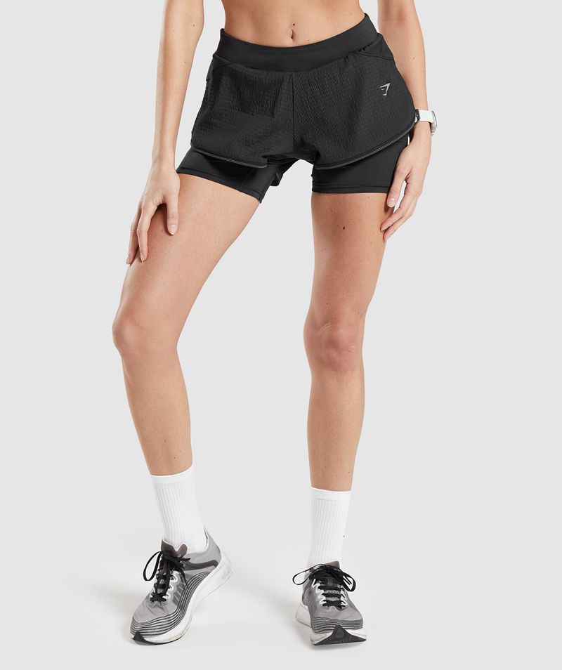 Women's Gymshark Speed 2 In 1 Shorts Black | USA 5107-IFLOA