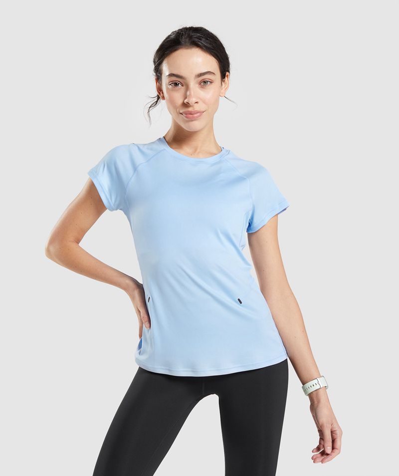 Women's Gymshark Speed T-Shirts Blue | USA 3529-UPMWI