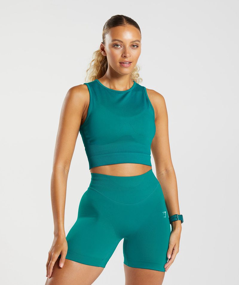 Women's Gymshark Sweat Seamless Midi Tank Tops Turquoise | USA 8056-CJYMZ