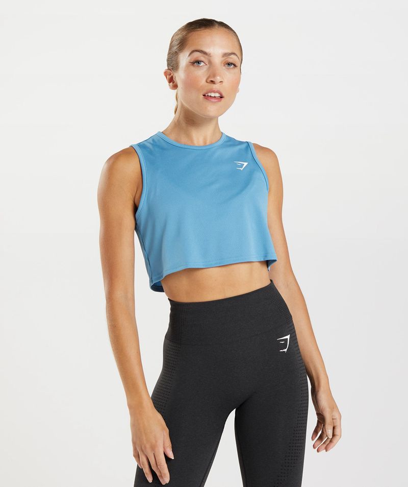 Women's Gymshark Training Crop Tank Tops Blue | USA 1602-WLSNG