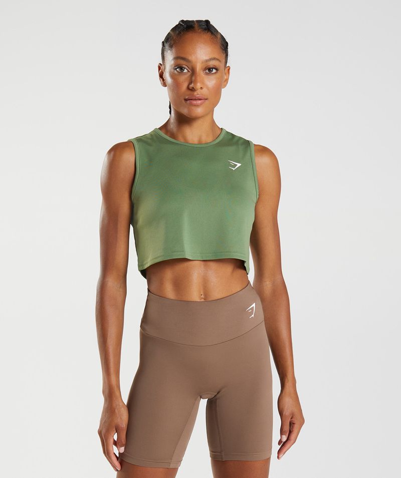 Women's Gymshark Training Crop Tank Tops Green | USA 9307-TVNBD