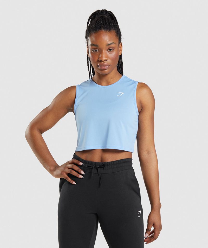 Women's Gymshark Training Crop Tank Tops Blue | USA 9674-IBUXD