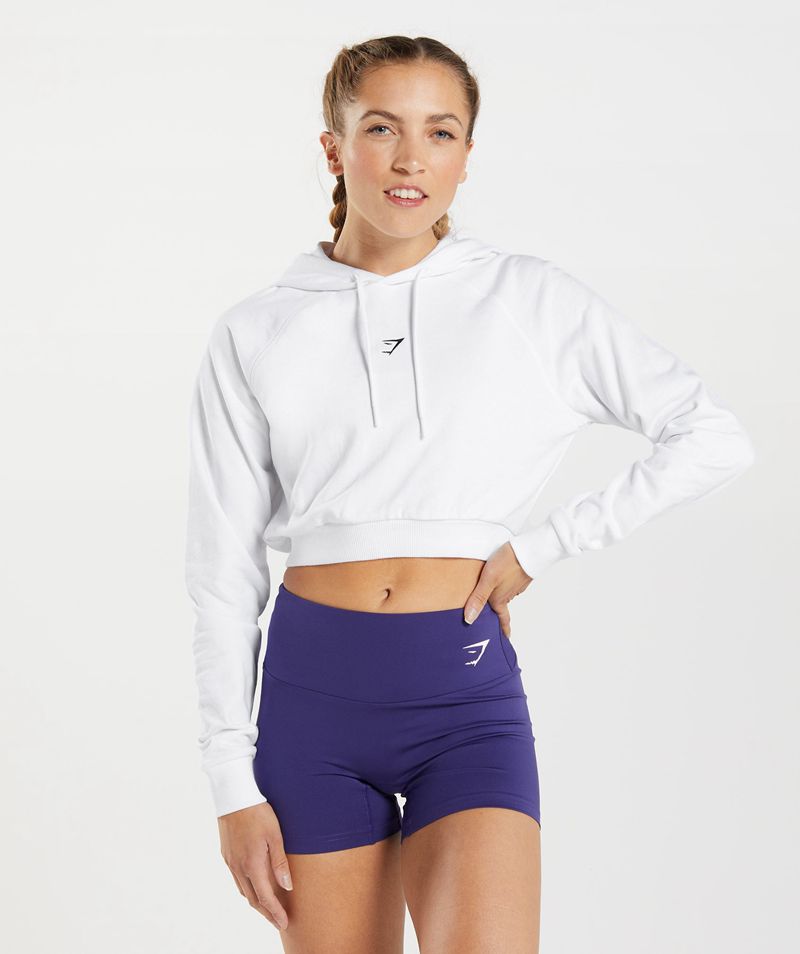 Women's Gymshark Training Cropped Hoodie White | USA 5428-HTMEB