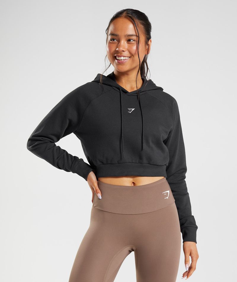 Women's Gymshark Training Cropped Hoodie Black | USA 7156-FDXMO