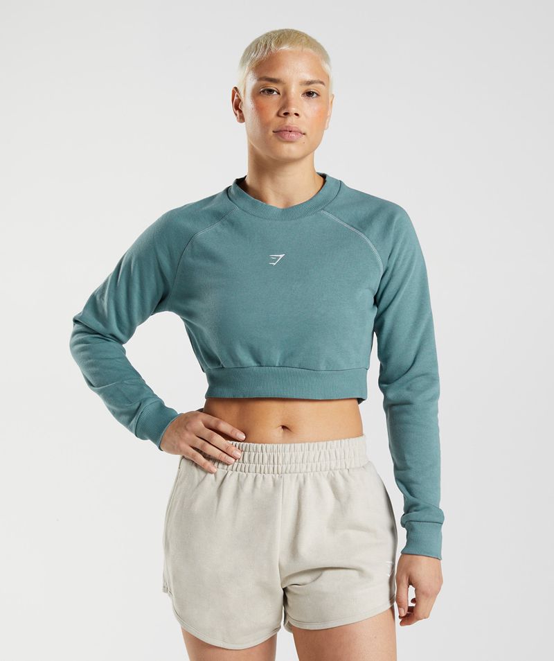 Women's Gymshark Training Cropped Sweatshirts Blue | USA 3067-HDOTK