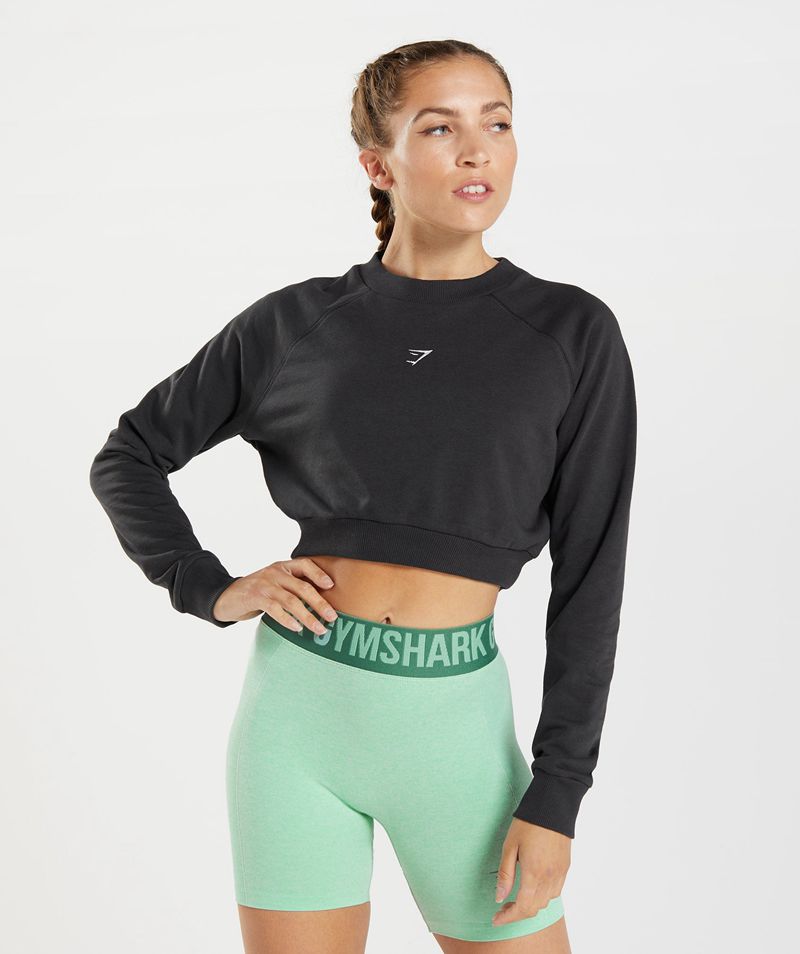 Women's Gymshark Training Cropped Sweatshirts Black | USA 8173-WROMP