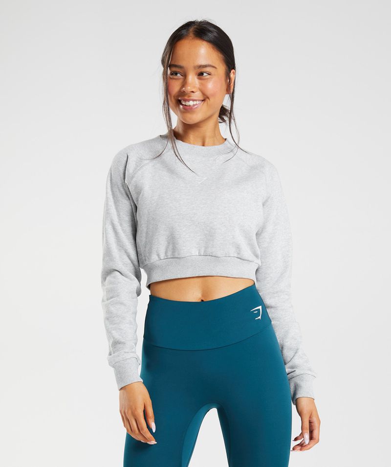 Women's Gymshark Training Cropped Sweatshirts Light Grey | USA 9725-ANVLK