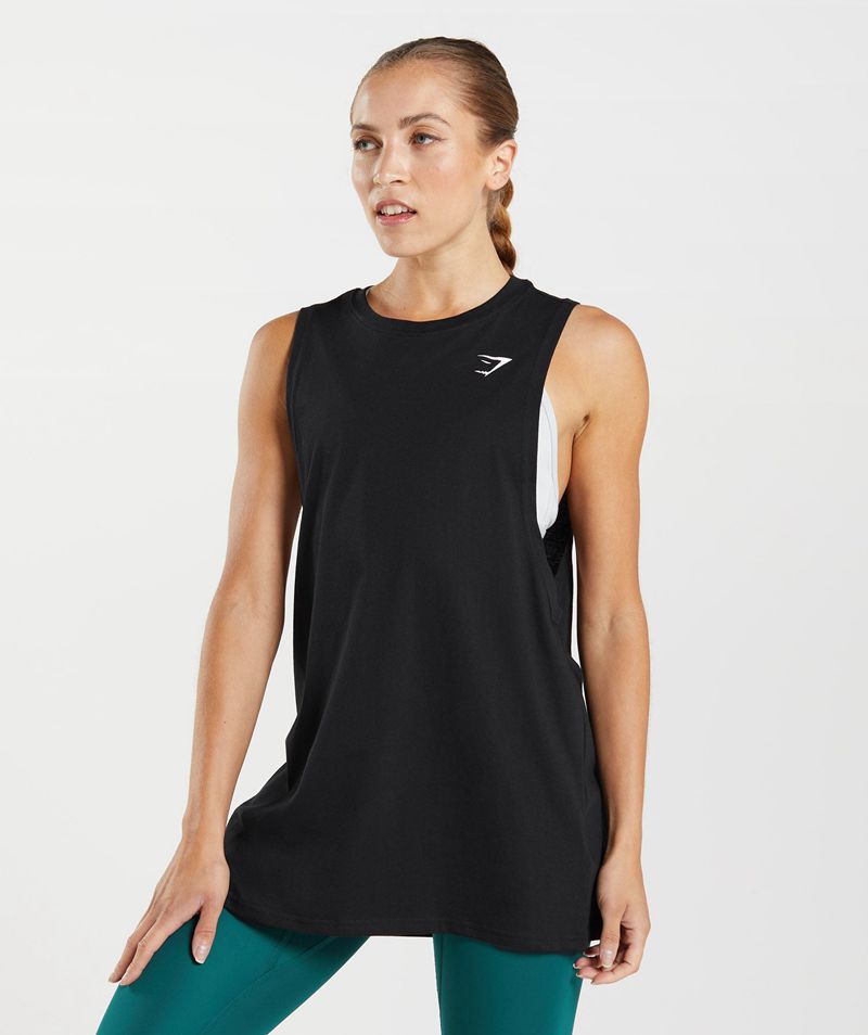 Women's Gymshark Training Drop Arm Tank Tops Black | USA 1842-FMBYV