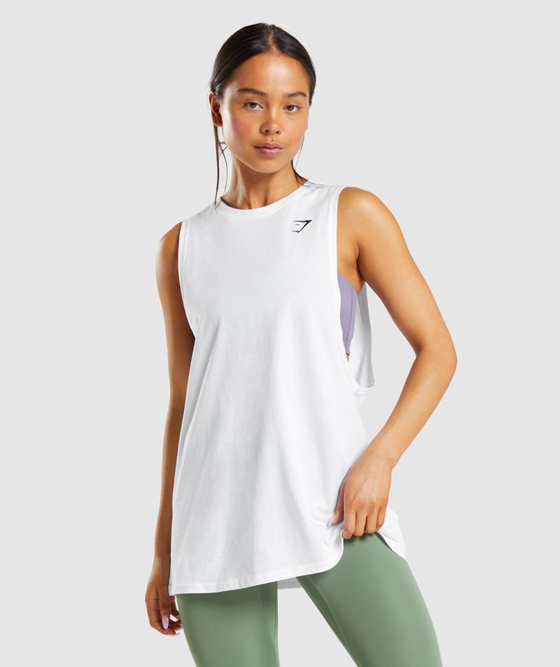 Women's Gymshark Training Drop Arm Tank Tops White | USA 4012-HNPKT