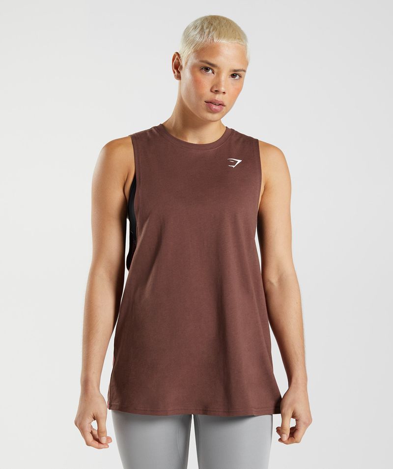 Women's Gymshark Training Drop Arm Tank Tops Burgundy | USA 4673-YIWKO