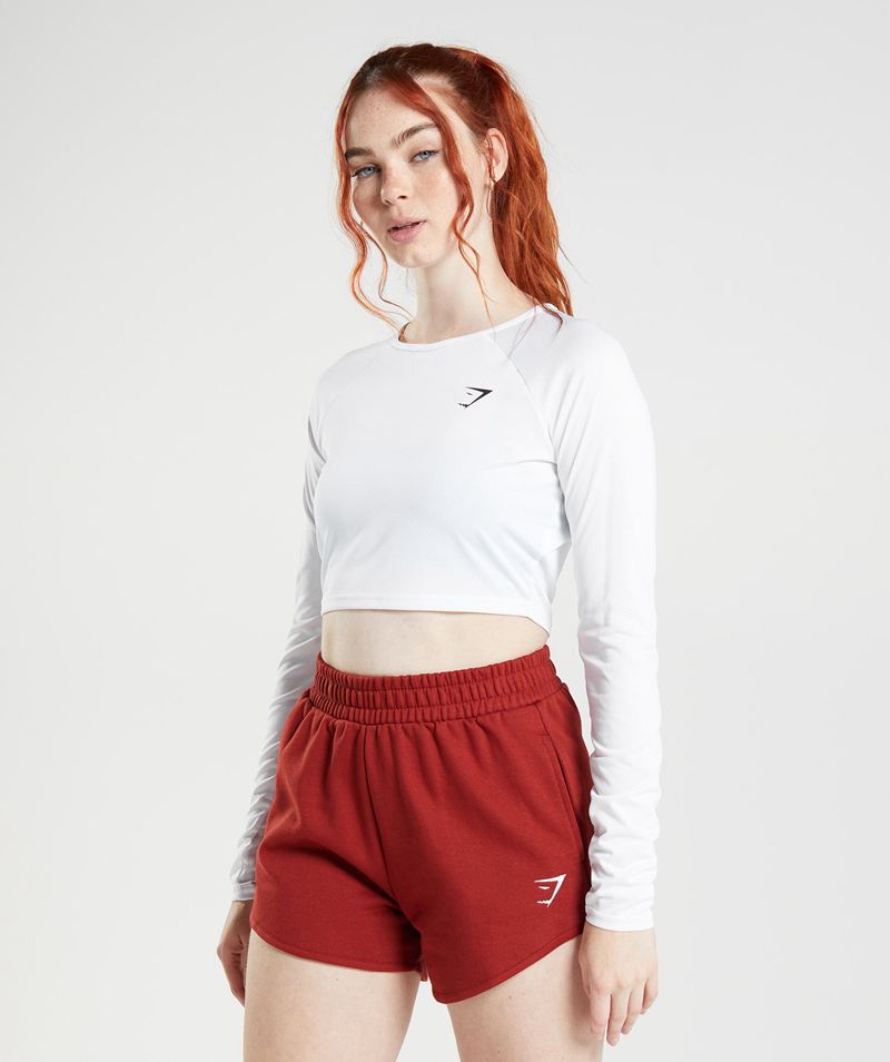 Women's Gymshark Training Long Sleeve Crop Tops White | USA 1387-LAKIB