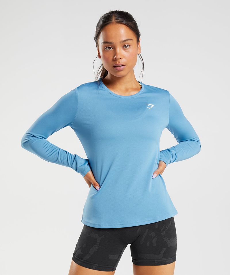 Women's Gymshark Training Long Sleeve Tops Blue | USA 6079-ONSRC