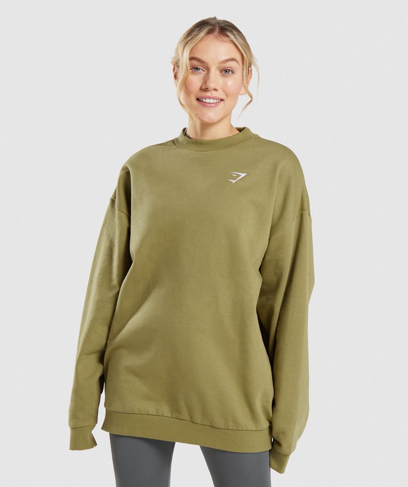 Women's Gymshark Training Oversized Sweatshirts Green | USA 0473-ZDRVM