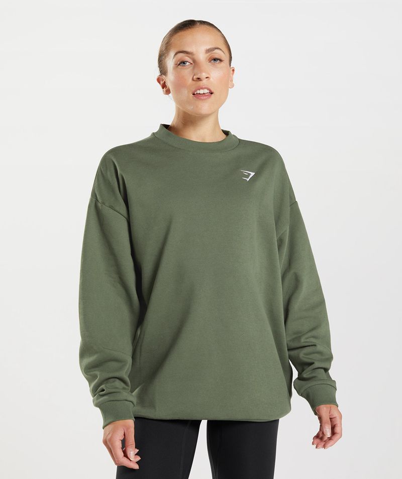 Women's Gymshark Training Oversized Sweatshirts Olive | USA 6284-VUHOC