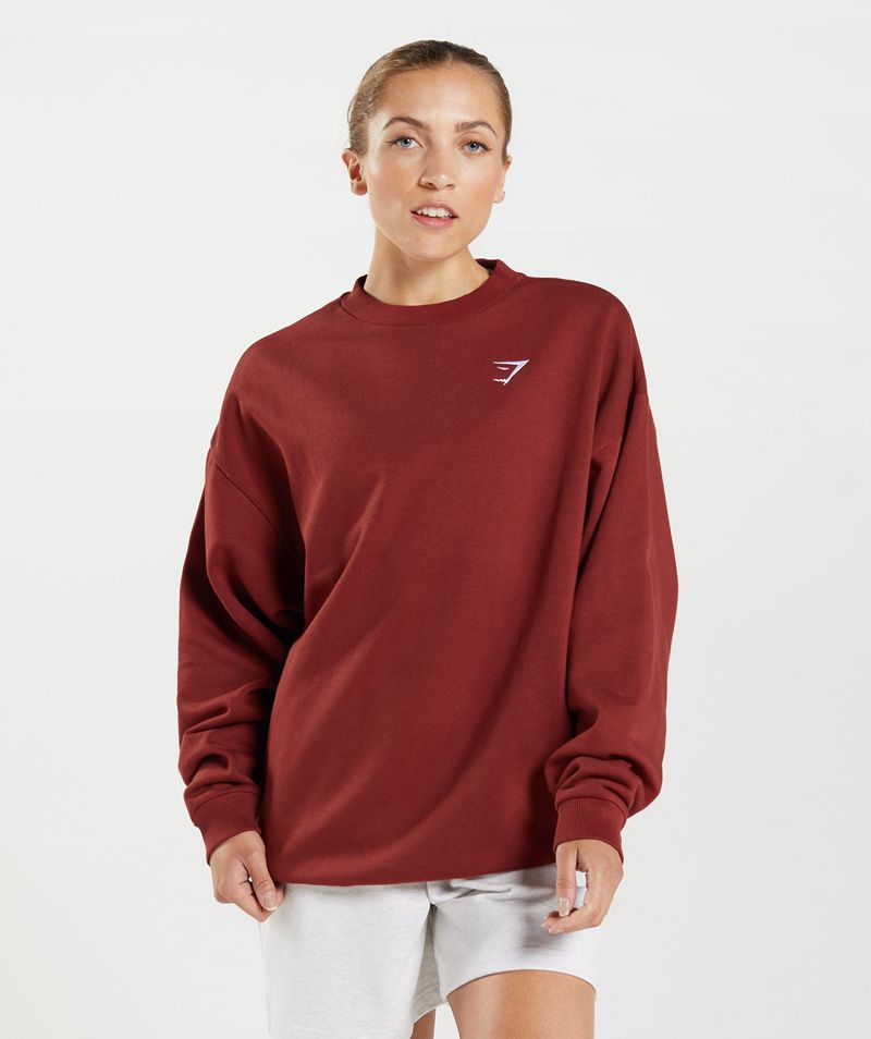 Women's Gymshark Training Oversized Sweatshirts Red | USA 7458-SLIBH