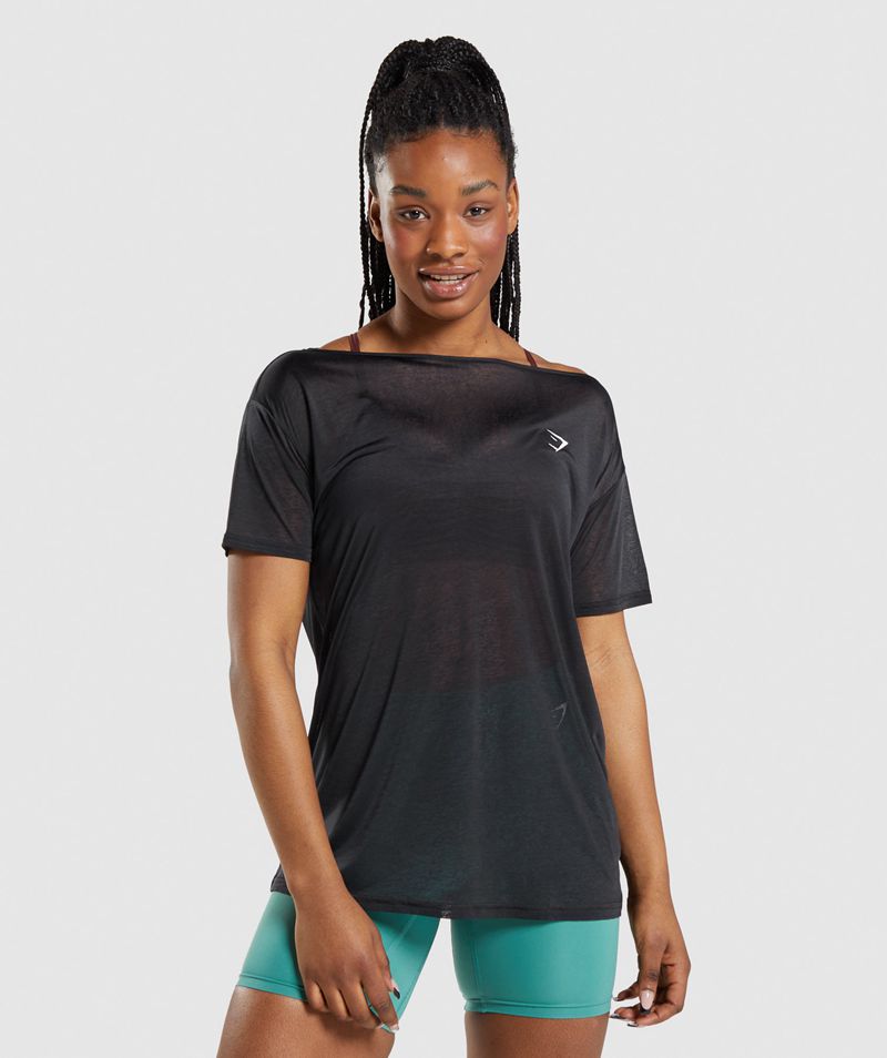 Women's Gymshark Training Oversized Tops Black | USA 5168-AESPG