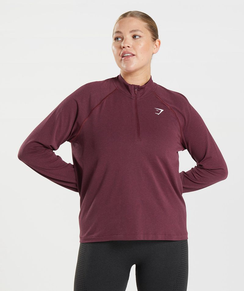 Women's Gymshark Vital Seamless 2.0 1/2 Zip Pullover Burgundy | USA 0639-ZFWBN