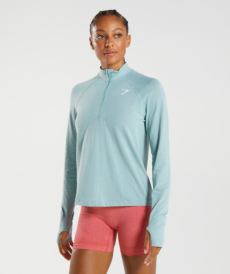 Women's Gymshark Vital Seamless 2.0 1/2 Zip Pullover Blue | USA 7240-SRQWI