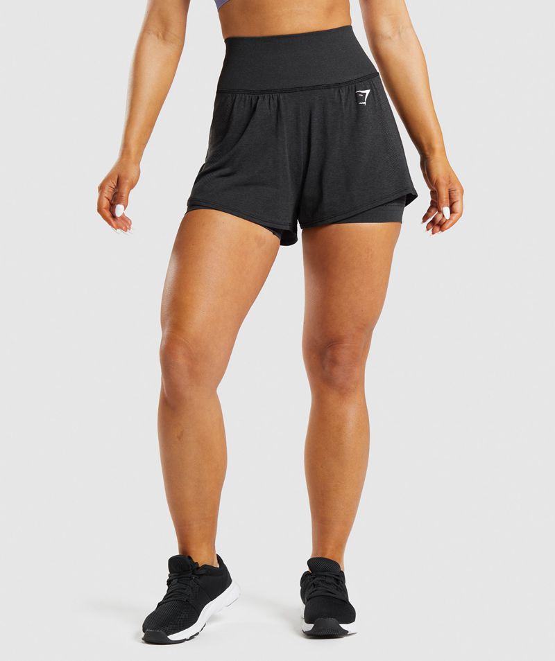 Women's Gymshark Vital Seamless 2.0 2-In-1 Shorts Black | USA 3908-KNOEI