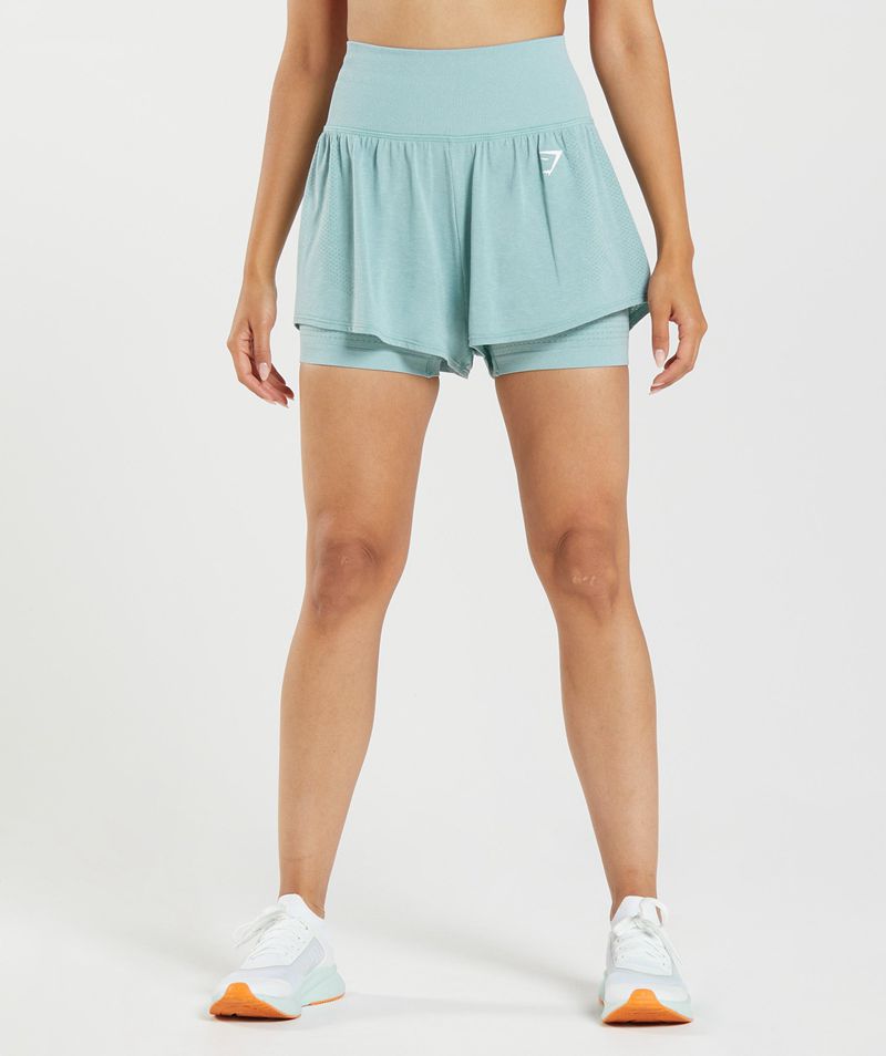 Women's Gymshark Vital Seamless 2.0 2-In-1 Shorts Blue | USA 4976-ASTHY