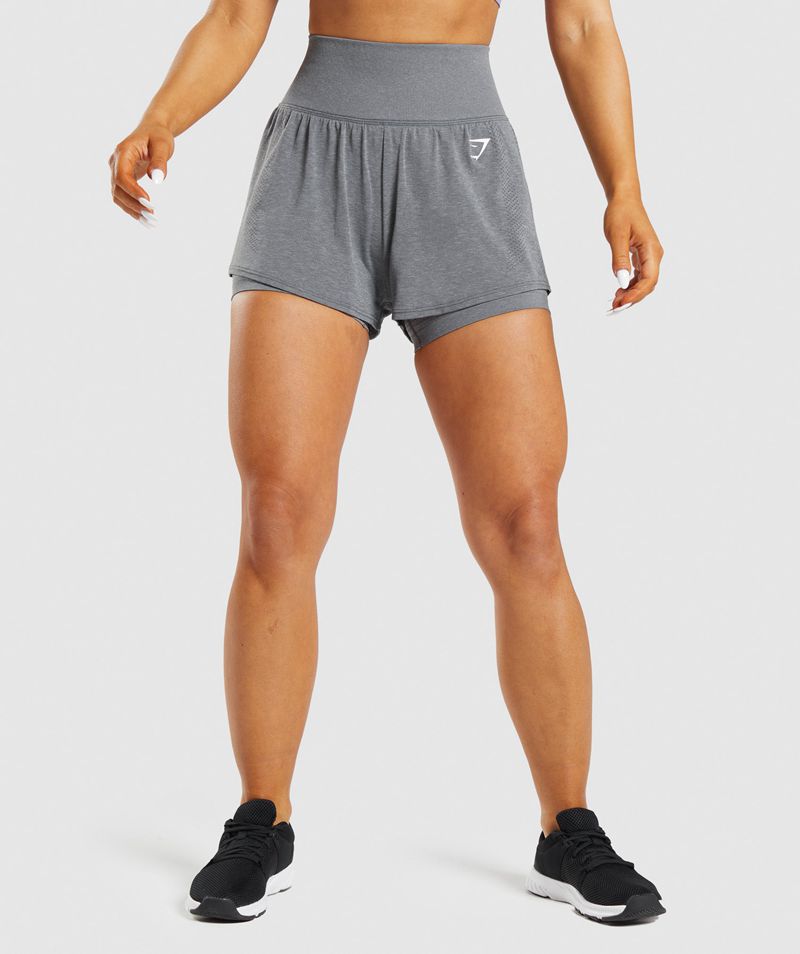 Women's Gymshark Vital Seamless 2.0 2-In-1 Shorts Grey | USA 5897-BRGKE