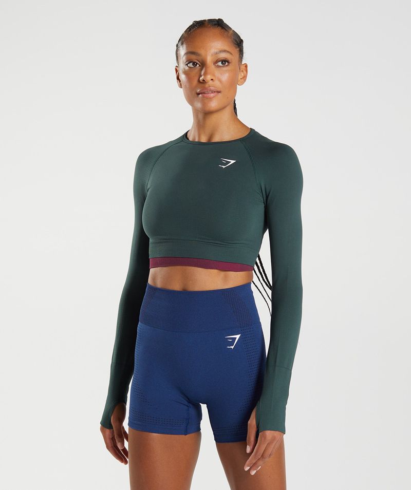 Women's Gymshark Vital Seamless 2.0 Crop Tops Green | USA 8041-SXDUJ