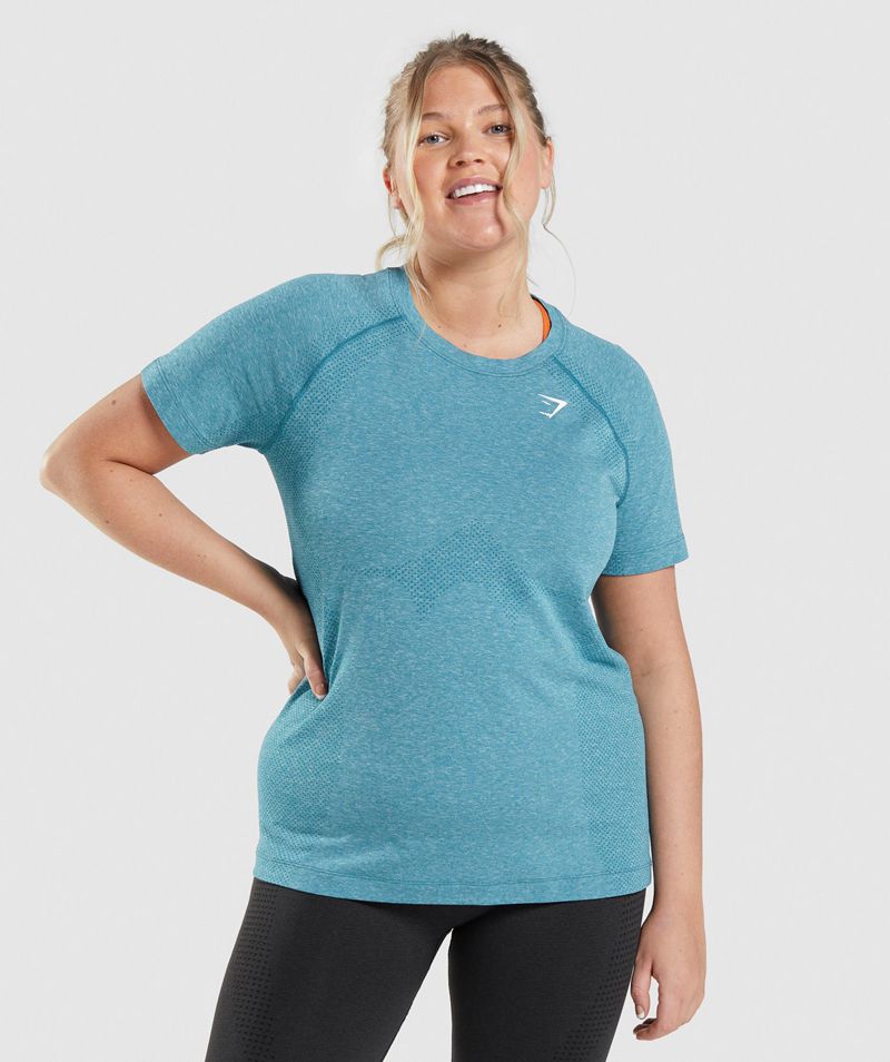 Women's Gymshark Vital Seamless 2.0 Light T-Shirts Blue | USA 2740-BESKH