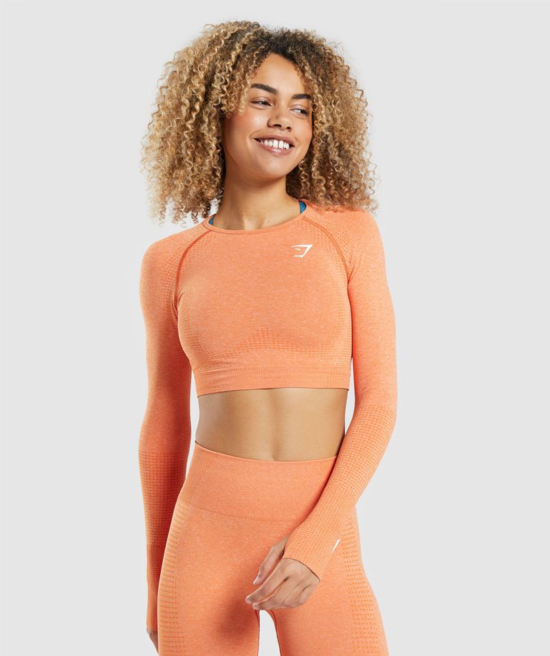 Women's Gymshark Vital Seamless 2.0 Long Sleeve Crop Tops Orange | USA 3684-GKINO