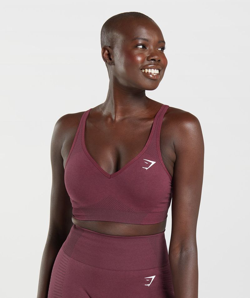 Women's Gymshark Vital Seamless 2.0 V Neck Sports Bra Burgundy | USA 6925-WGTRJ