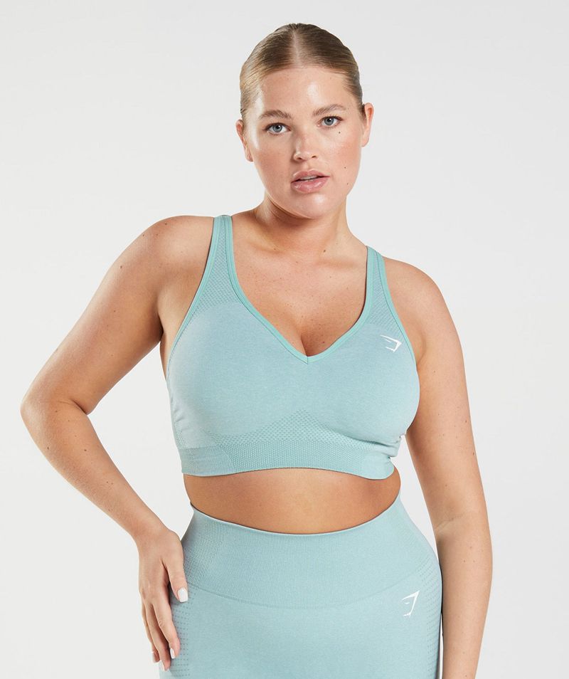 Women's Gymshark Vital Seamless 2.0 V Neck Sports Bra Blue | USA 7026-DJGOT