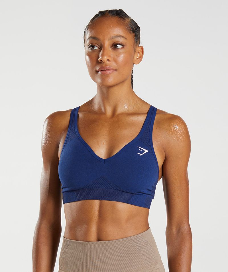 Women's Gymshark Vital Seamless 2.0 V Neck Sports Bra Blue | USA 7960-ZLEBV