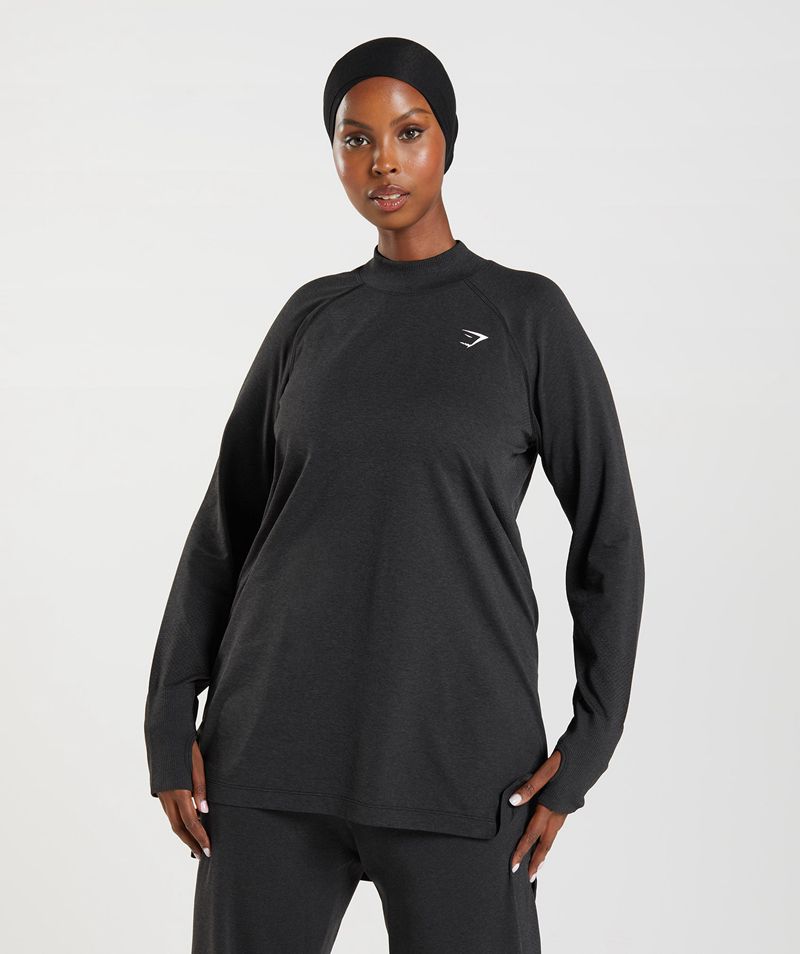 Women's Gymshark Vital Seamless Long Line Tops Black | USA 3928-WTLDB