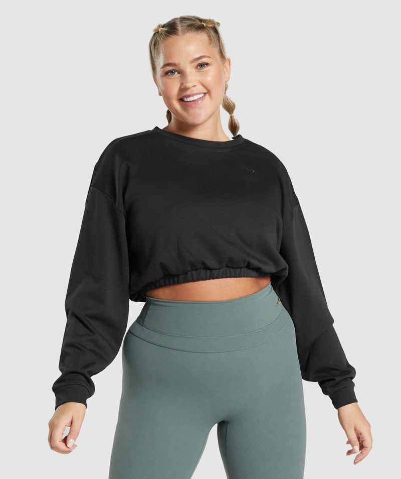 Women's Gymshark Whitney Cropped Pullover Black | USA 0284-VHPQK