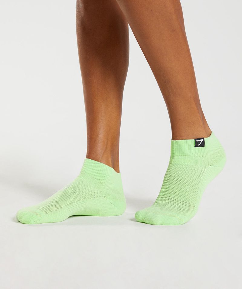 Women's Gymshark Woven Tab Sneaker 3pk Socks Green Pink Fuchsia | USA 3710-RUXWA