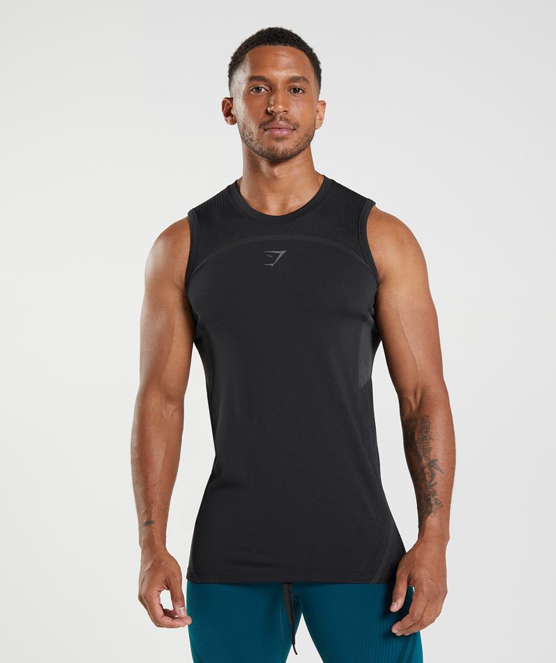 Men's Gymshark 315 Seamless Tank Tops Black | USA  8056-LEVAB