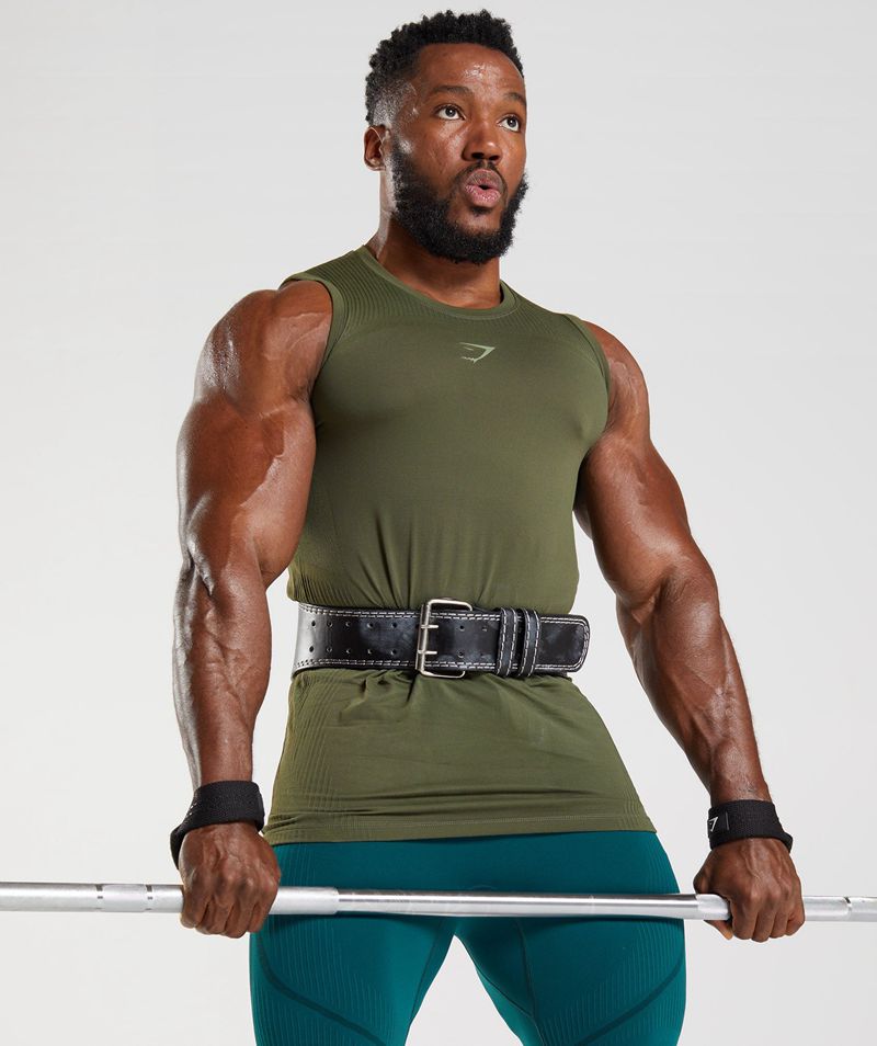 Men's Gymshark 315 Seamless Tank Tops Olive | USA  2941-XDLAB