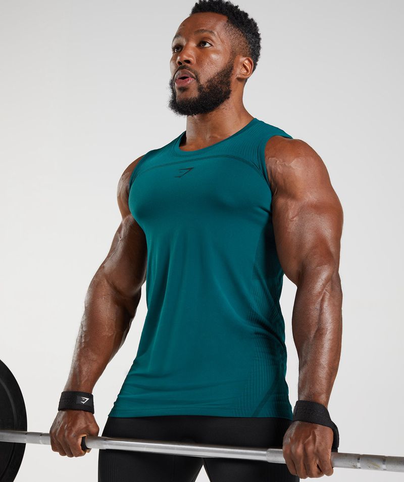 Men's Gymshark 315 Seamless Tank Tops Turquoise | USA  9165-JIFOC