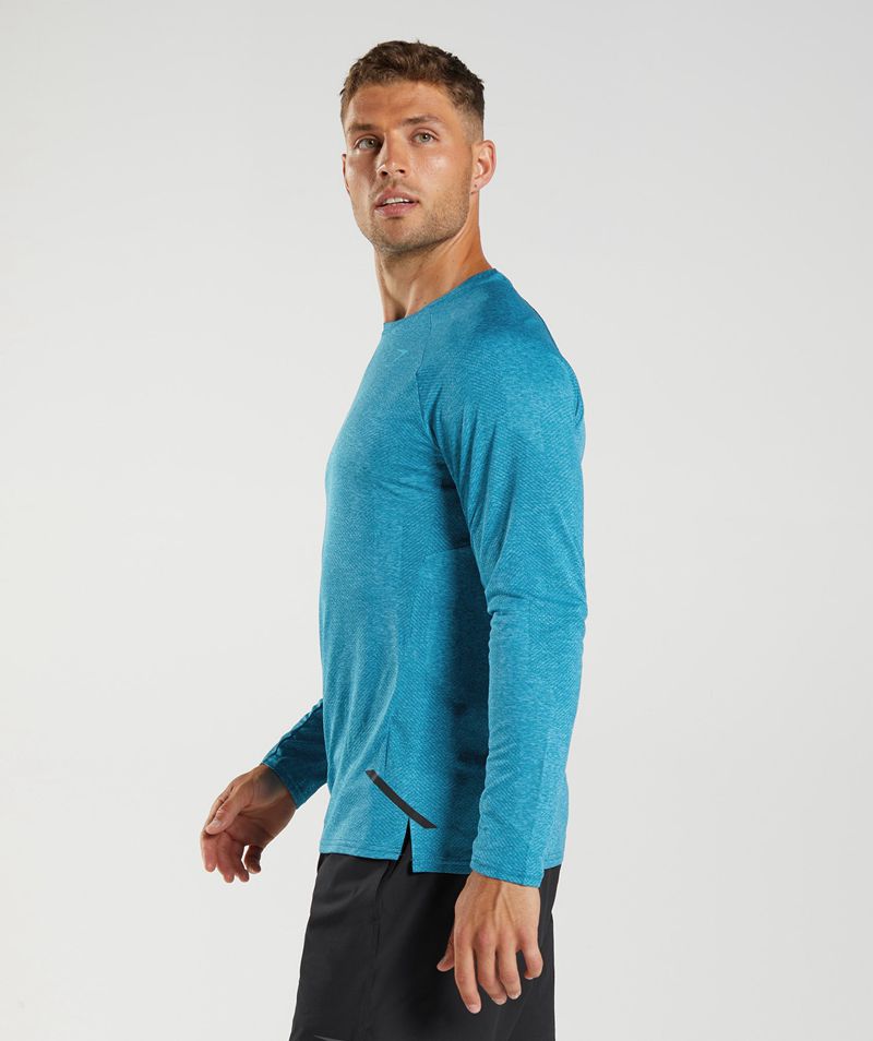 Men's Gymshark Apex Long Sleeve T-Shirts Blue | USA  3654-JMHTP