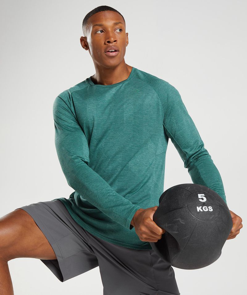 Men's Gymshark Apex Long Sleeve T-Shirts Green | USA  8793-EBOAF