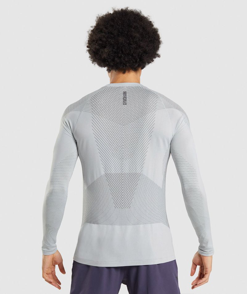 Men's Gymshark Apex Seamless Long Sleeve T-Shirts Light Grey | USA  1248-IEJAM