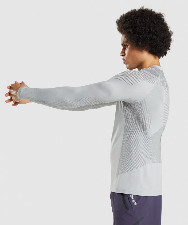 Men's Gymshark Apex Seamless Long Sleeve T-Shirts Light Grey | USA  1248-IEJAM