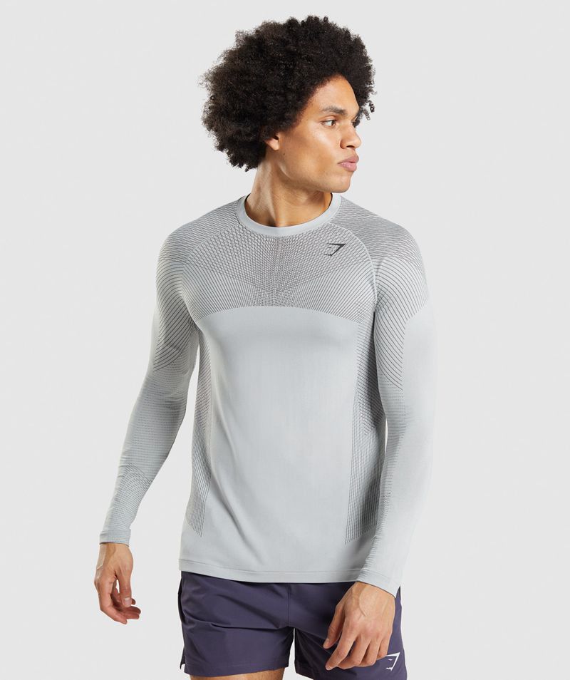 Men\'s Gymshark Apex Seamless Long Sleeve T-Shirts Light Grey | USA  1248-IEJAM