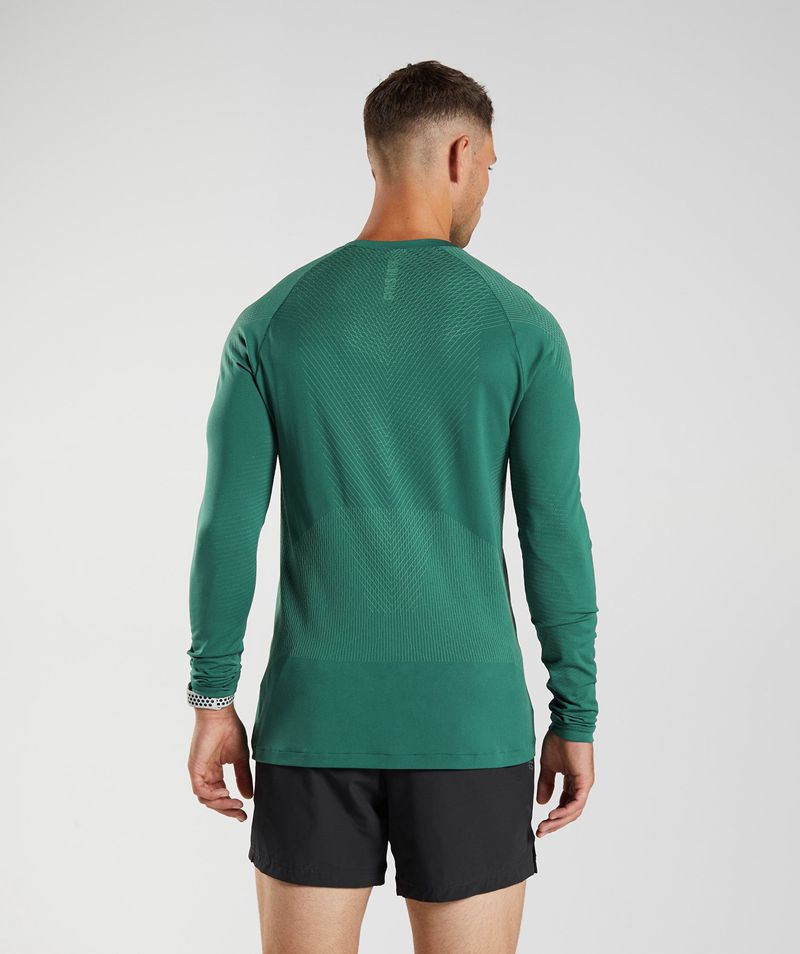 Men's Gymshark Apex Seamless Long Sleeve T-Shirts Green | USA  1450-YMSRX