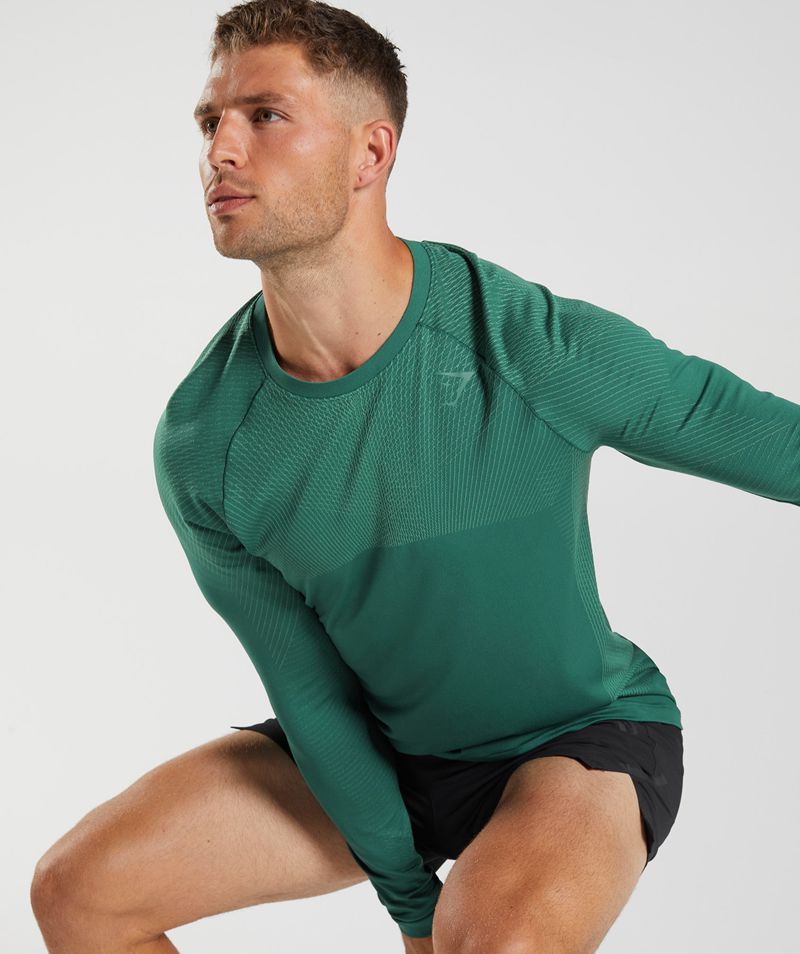 Men's Gymshark Apex Seamless Long Sleeve T-Shirts Green | USA  1450-YMSRX