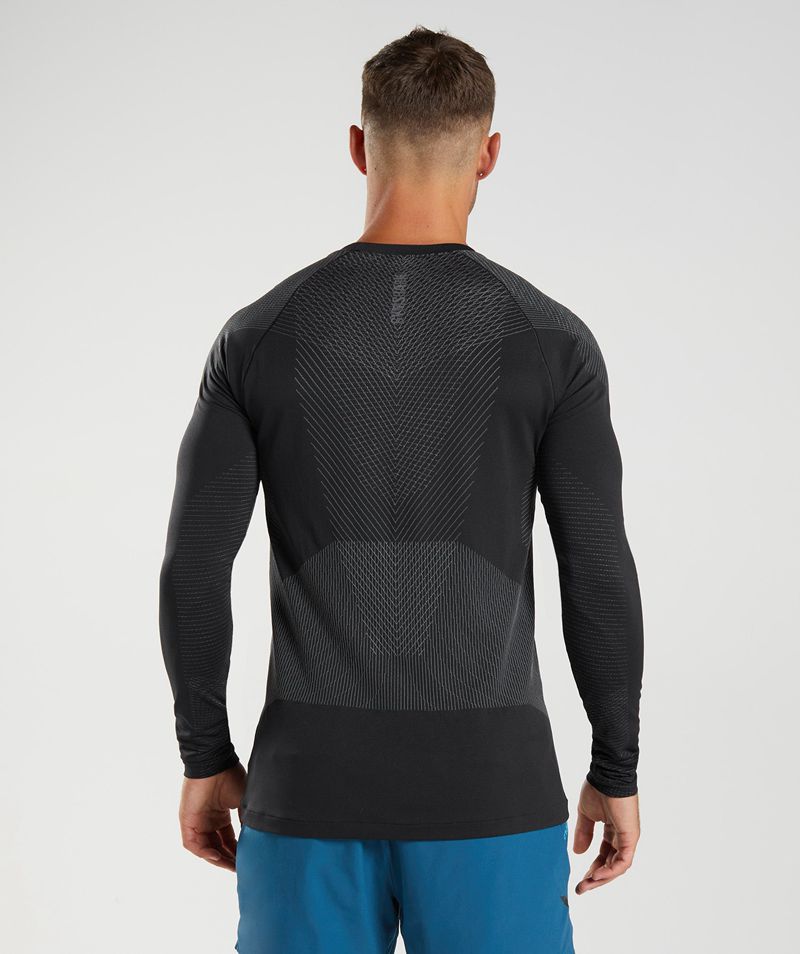 Men's Gymshark Apex Seamless Long Sleeve T-Shirts Black | USA  2697-UQATI