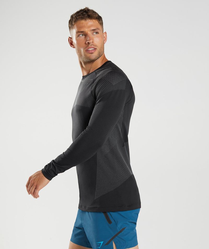 Men's Gymshark Apex Seamless Long Sleeve T-Shirts Black | USA  2697-UQATI