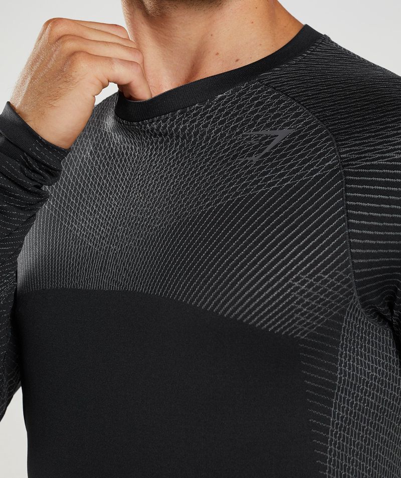 Men's Gymshark Apex Seamless Long Sleeve T-Shirts Black | USA  2697-UQATI